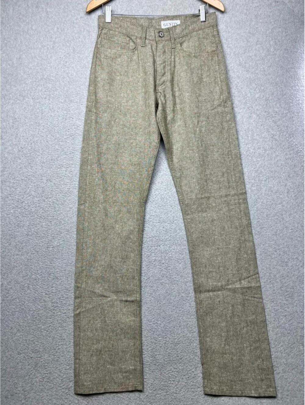 Gustin Mens W32 Natural Linen Blend Chino Pants Jeans Straight Fit Summer